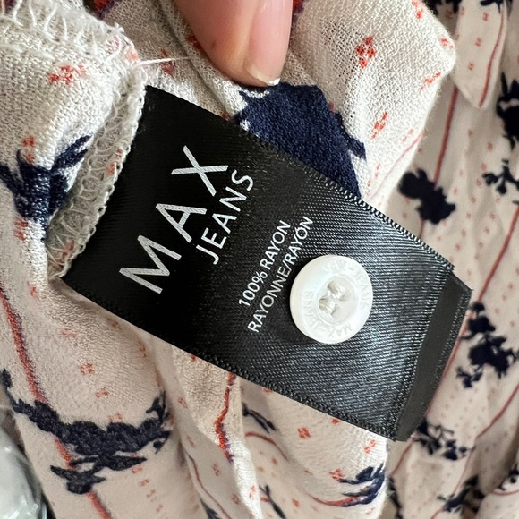 MAX Jeans Flowy Boho Floral Long Sleeve Blouse with Tie Neck Bow - Picture 6 of 7